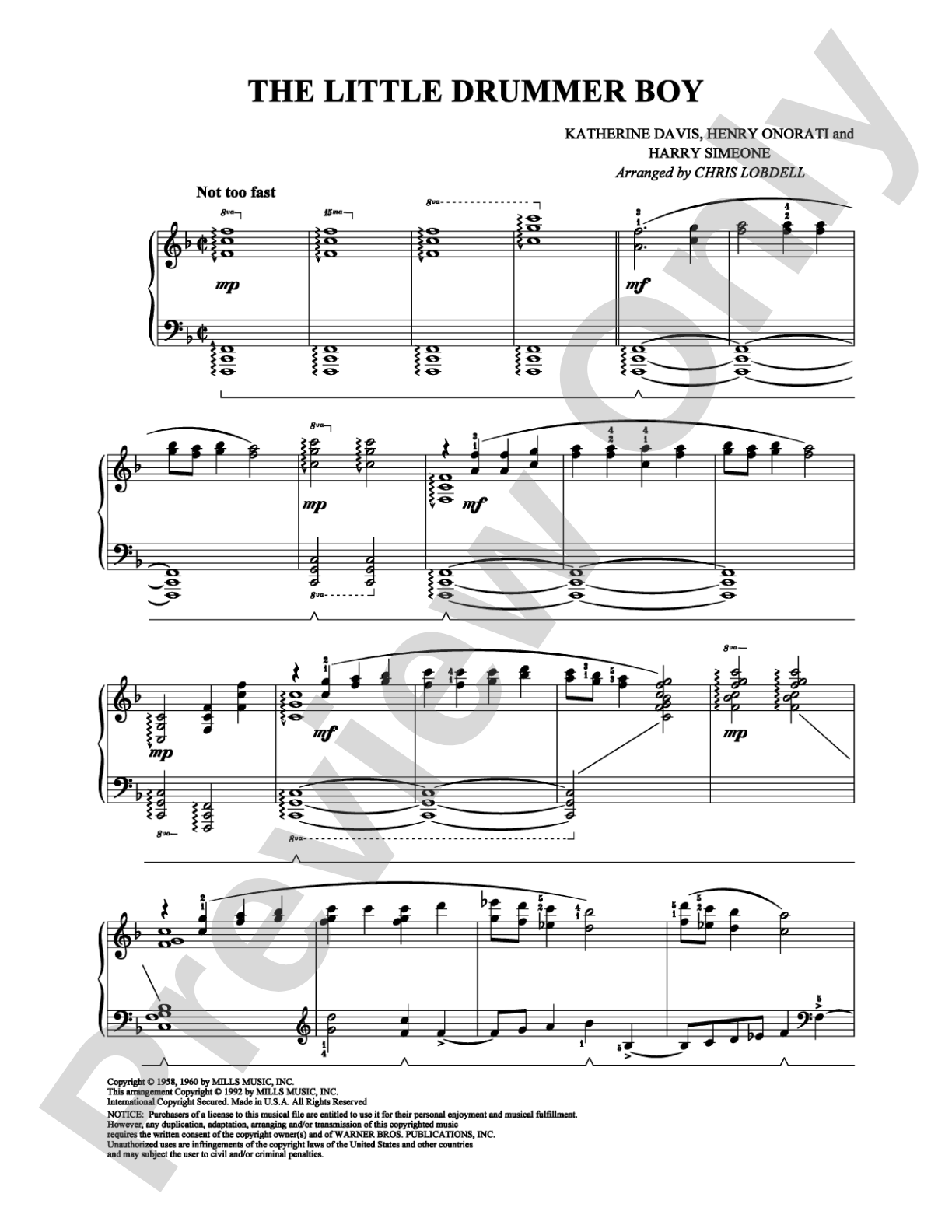 The Little Drummer Boy: Piano Digital Sheet Music