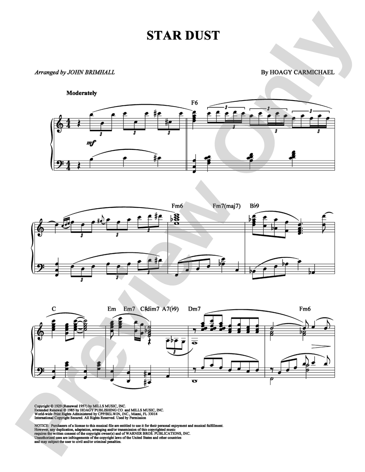 Star Dust: Piano Digital Sheet Music