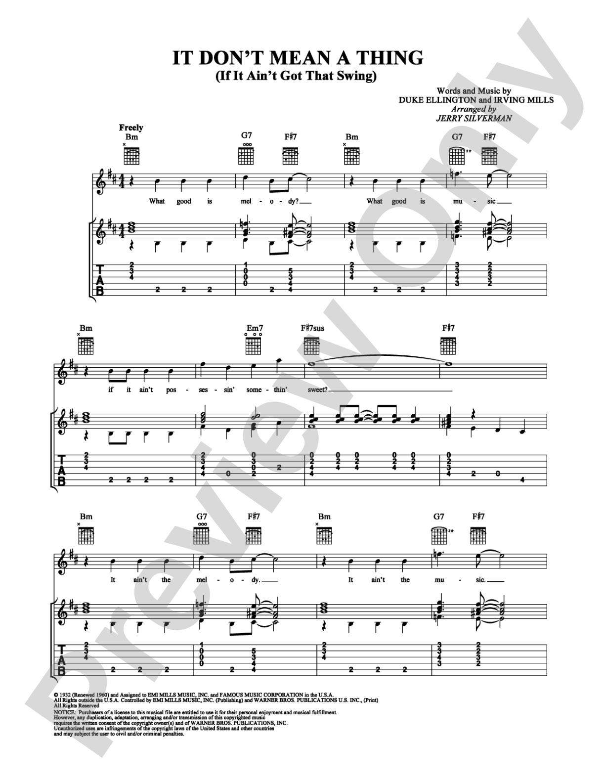 It Don't Mean a Thing (If It Ain't Got That Swing): Guitar TAB Digital Sheet Music