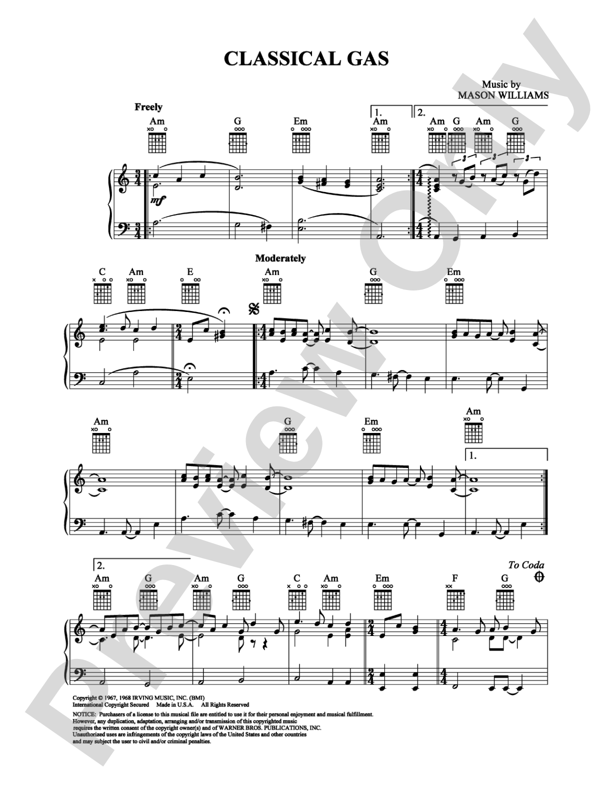 Classical Gas: Piano Digital Sheet Music