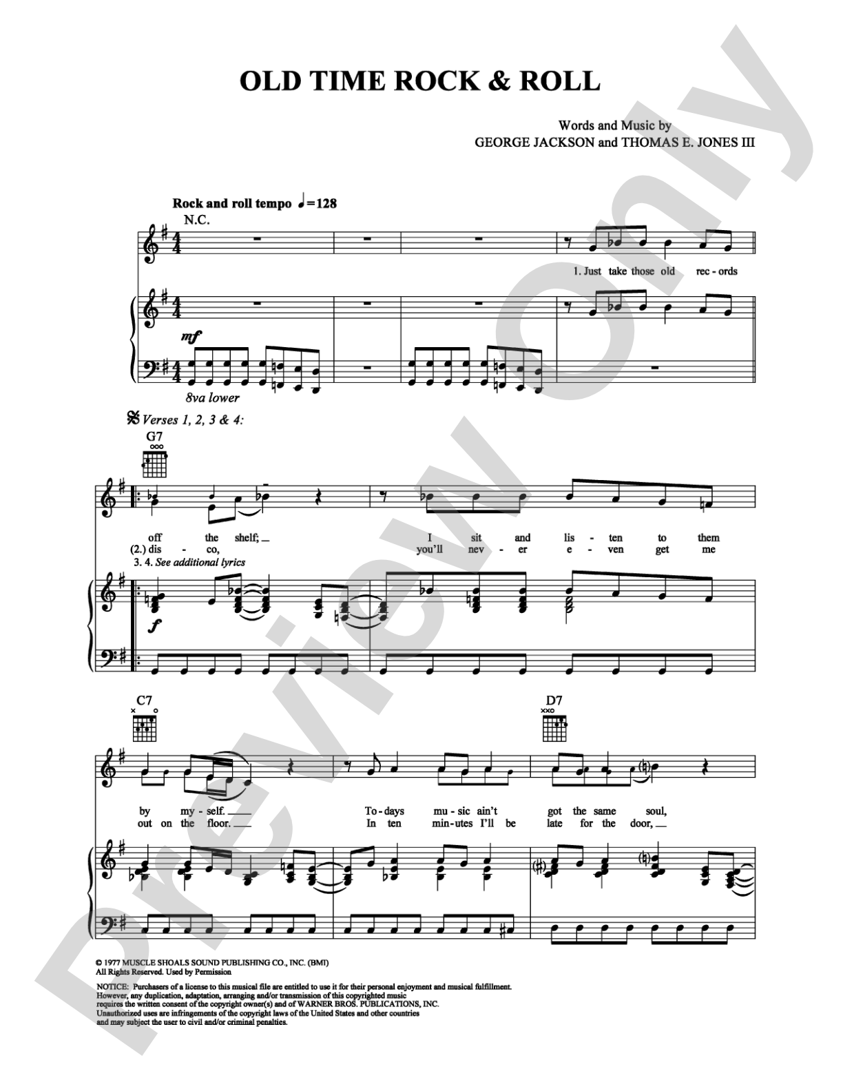 Old Time Rock & Roll: Piano/Vocal/Chords Digital Sheet Music