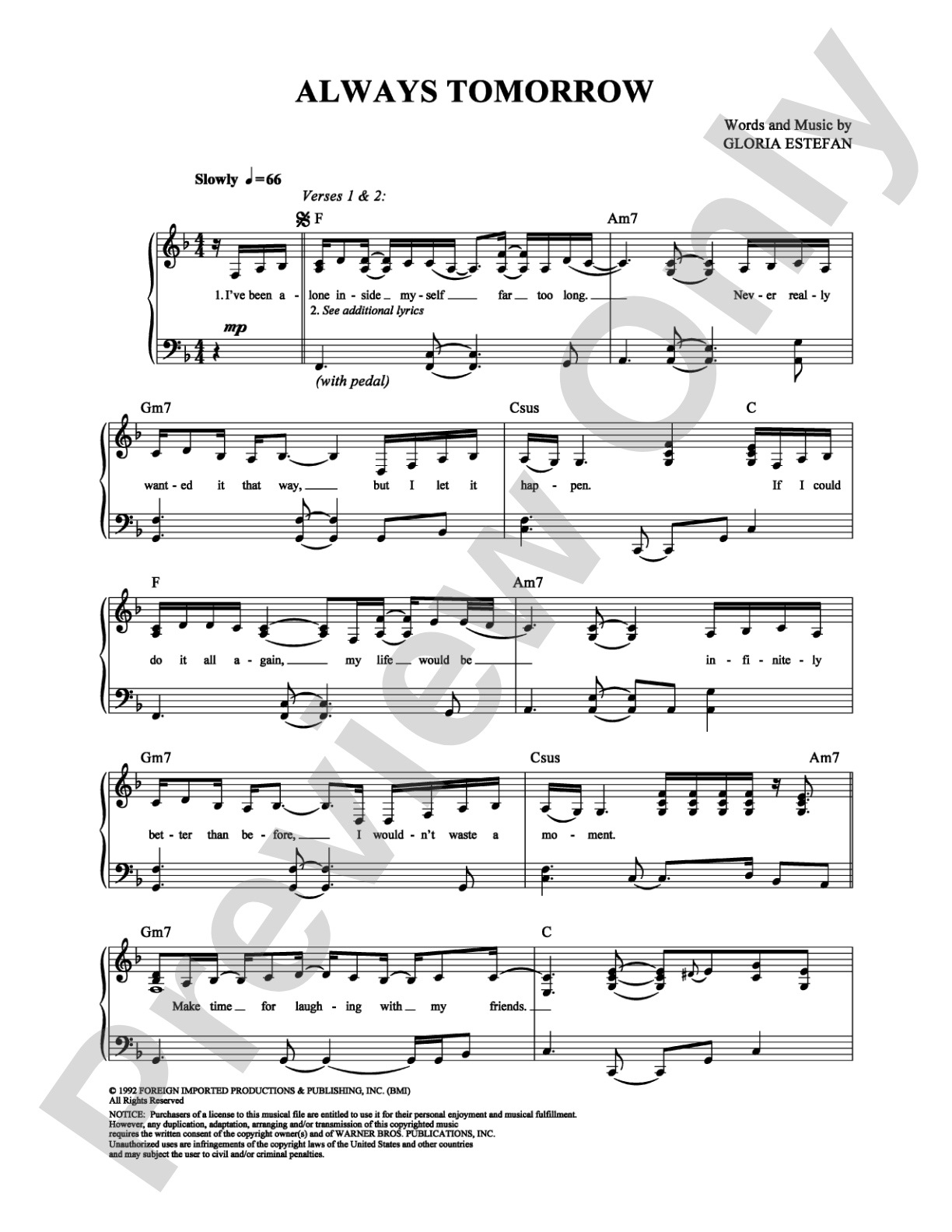 Always Tomorrow: Piano/Vocal/Chords Digital Sheet Music