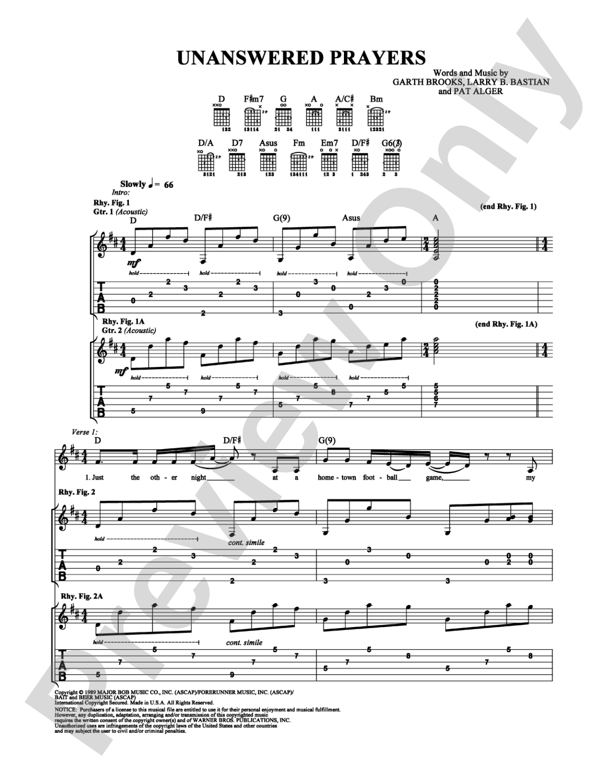 Unanswered Prayers: Guitar TAB Digital Sheet Music