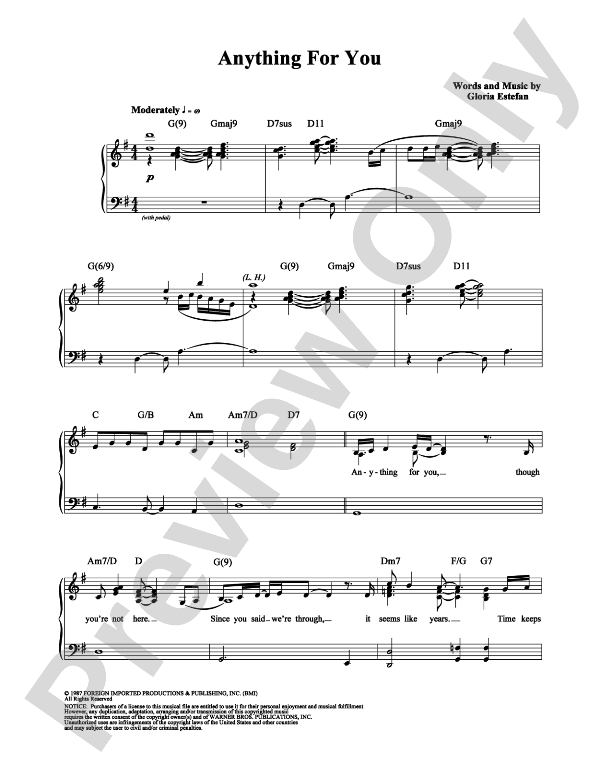 Anything For You: Piano/Vocal/Chords Digital Sheet Music