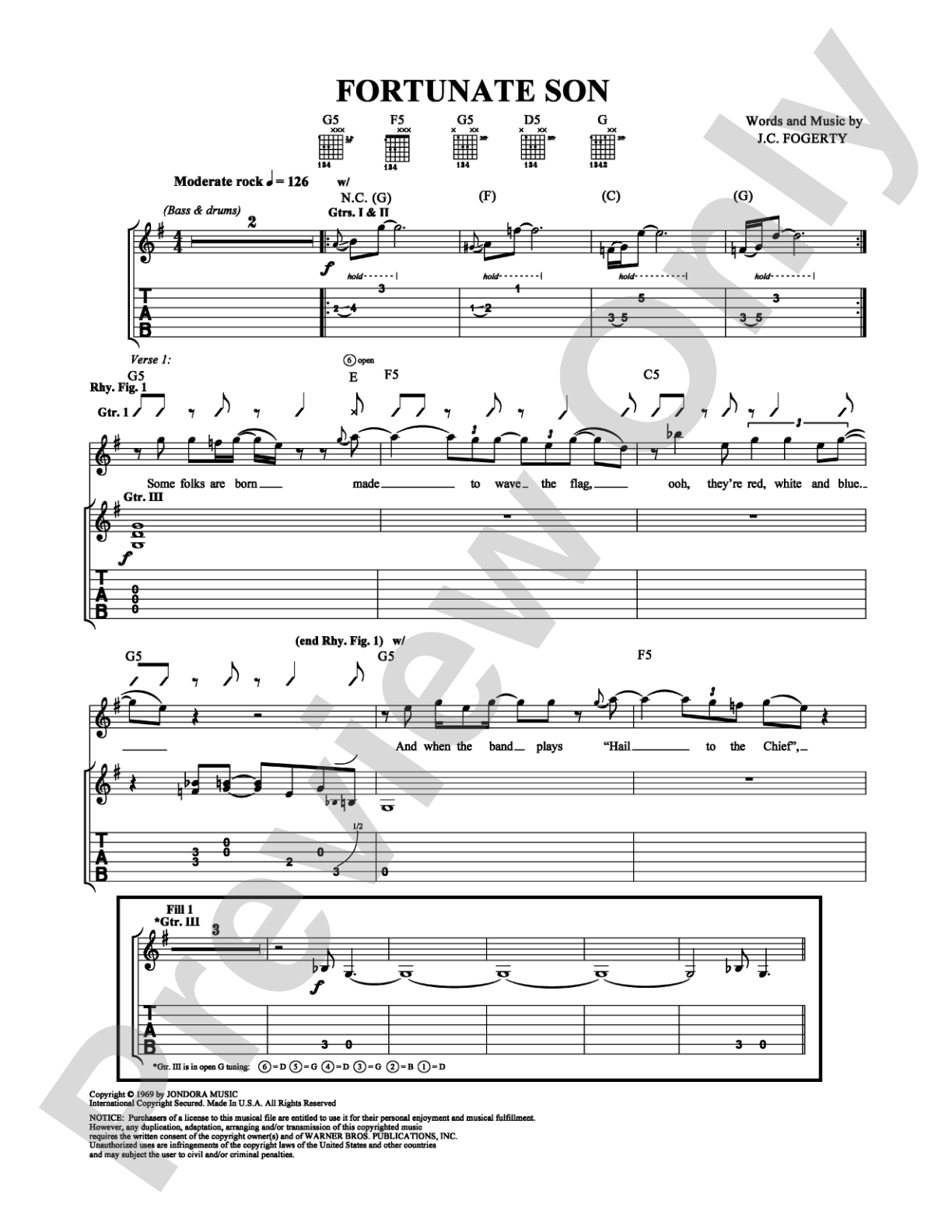 Fortunate Son: Guitar TAB Digital Sheet Music