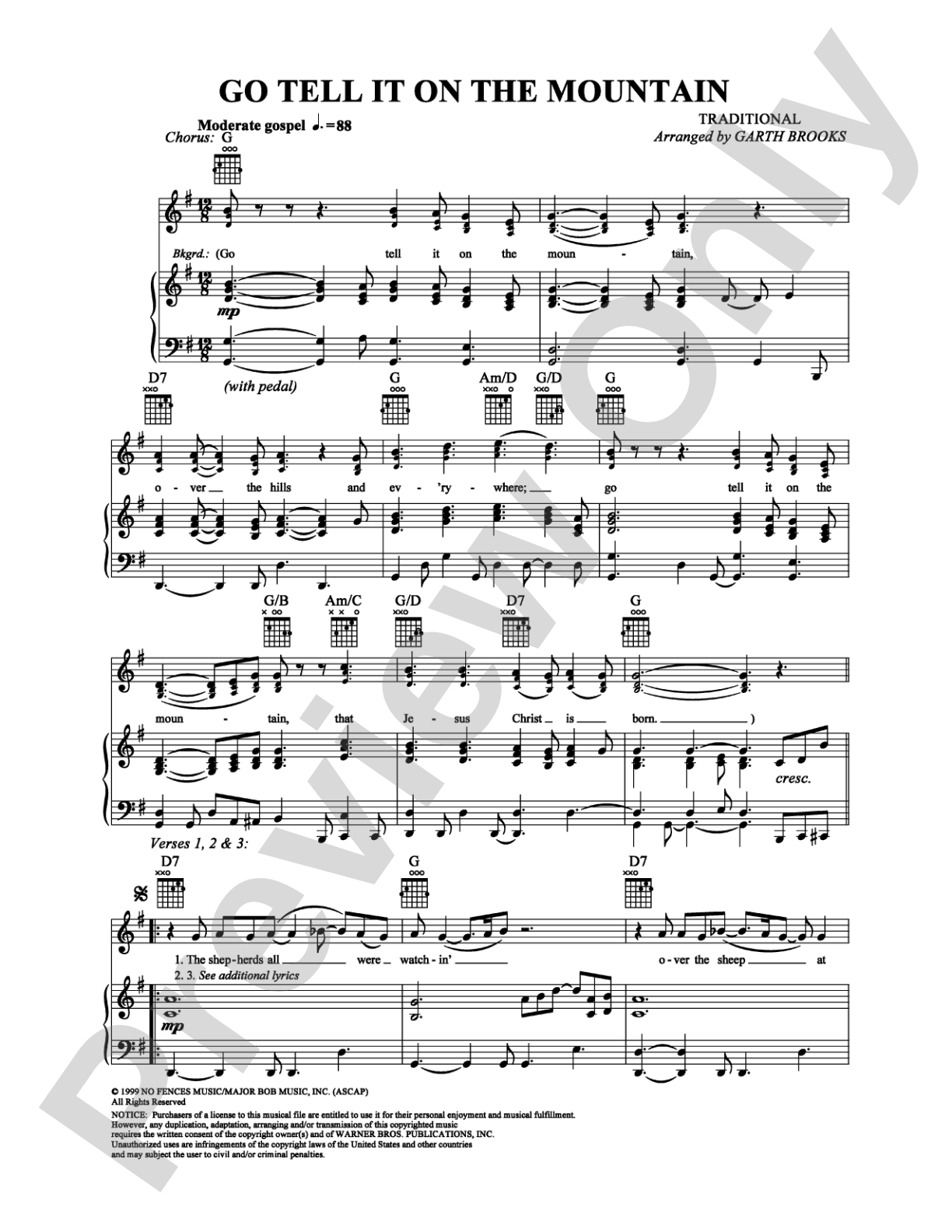 Go Tell It on the Mountain: Piano/Vocal/Chords Digital Sheet Music