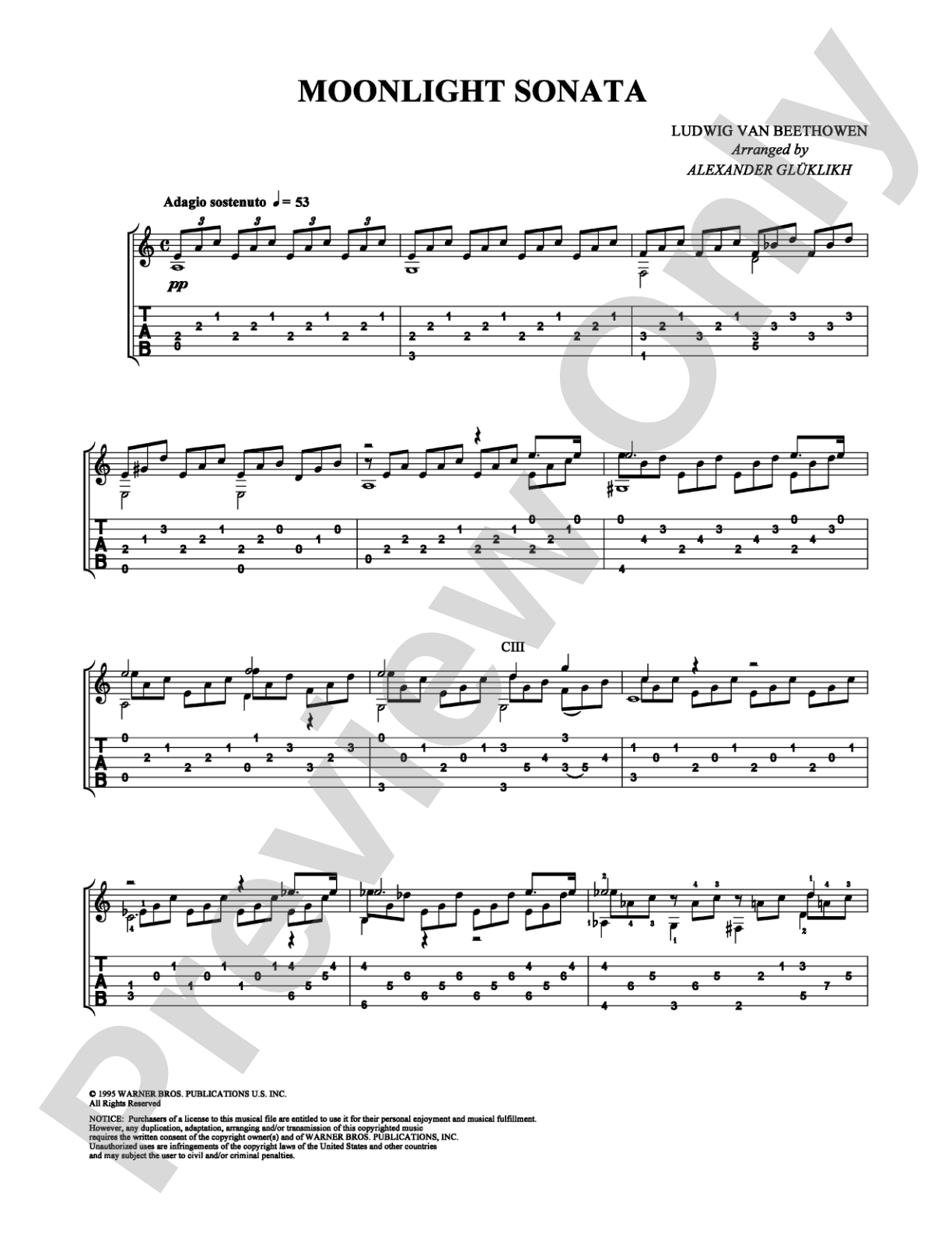 Moonlight Sonata: Guitar TAB Digital Sheet Music