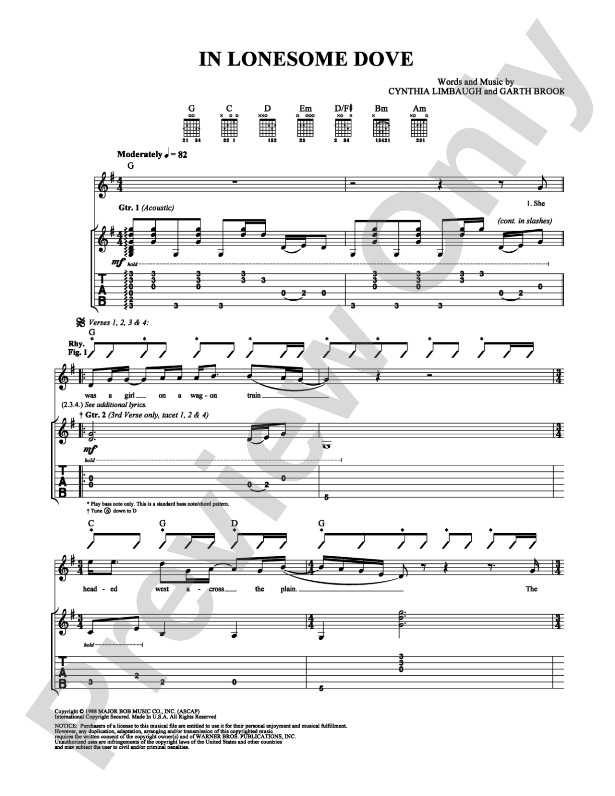 In Lonesome Dove: Guitar TAB Digital Sheet Music