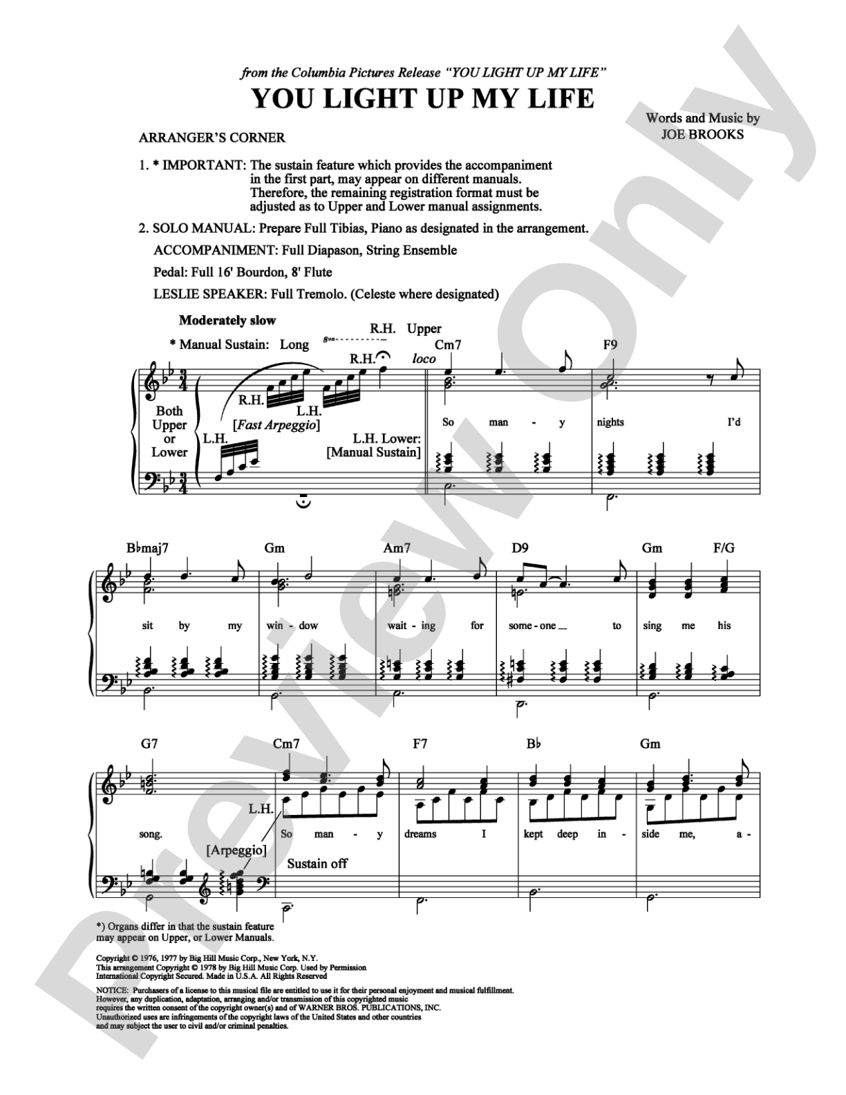 You Light Up My Life: Organ Digital Sheet Music
