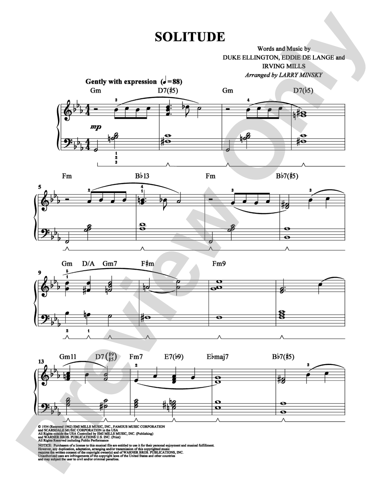 Solitude: Easy Piano Digital Sheet Music