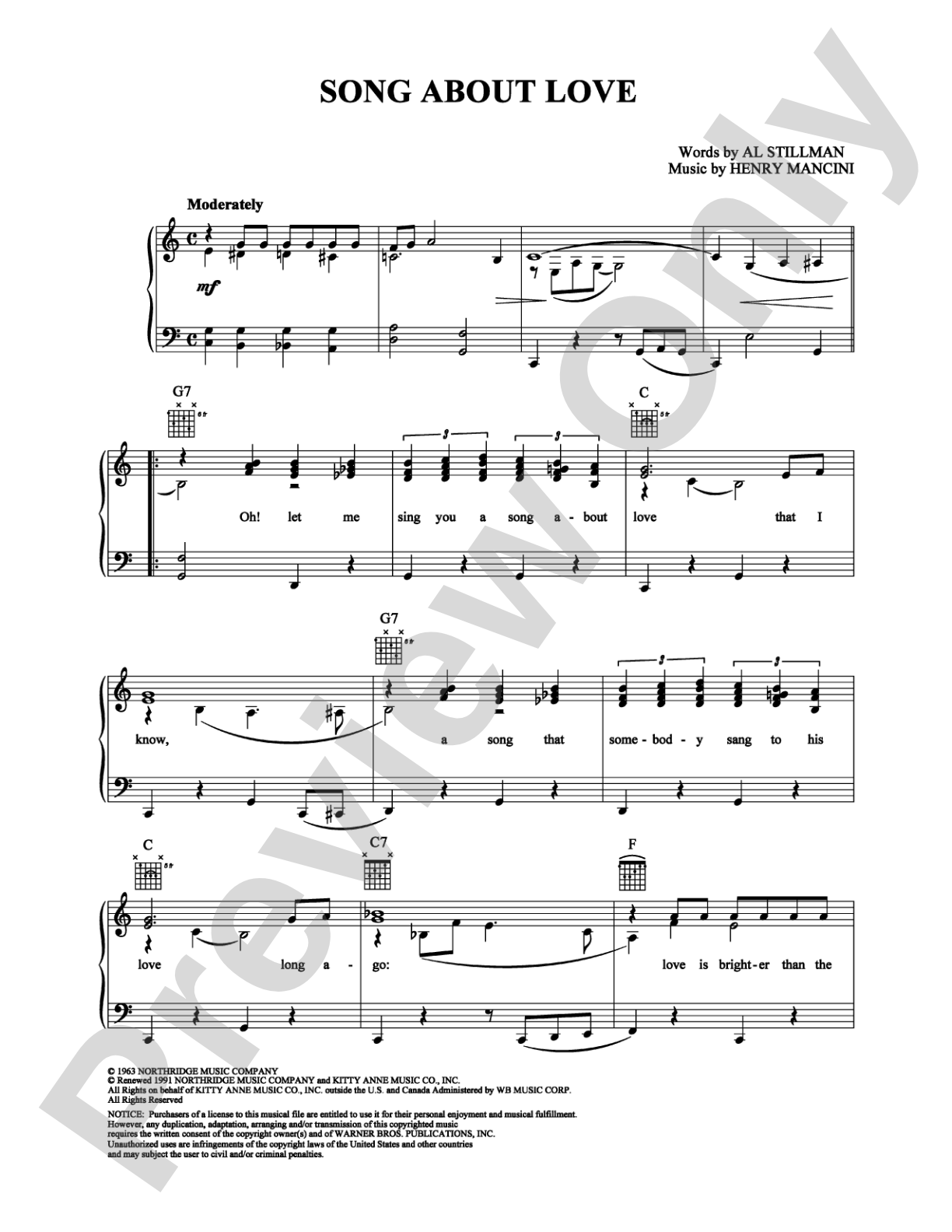 Song About Love: Piano/Vocal/Chords Digital Sheet Music