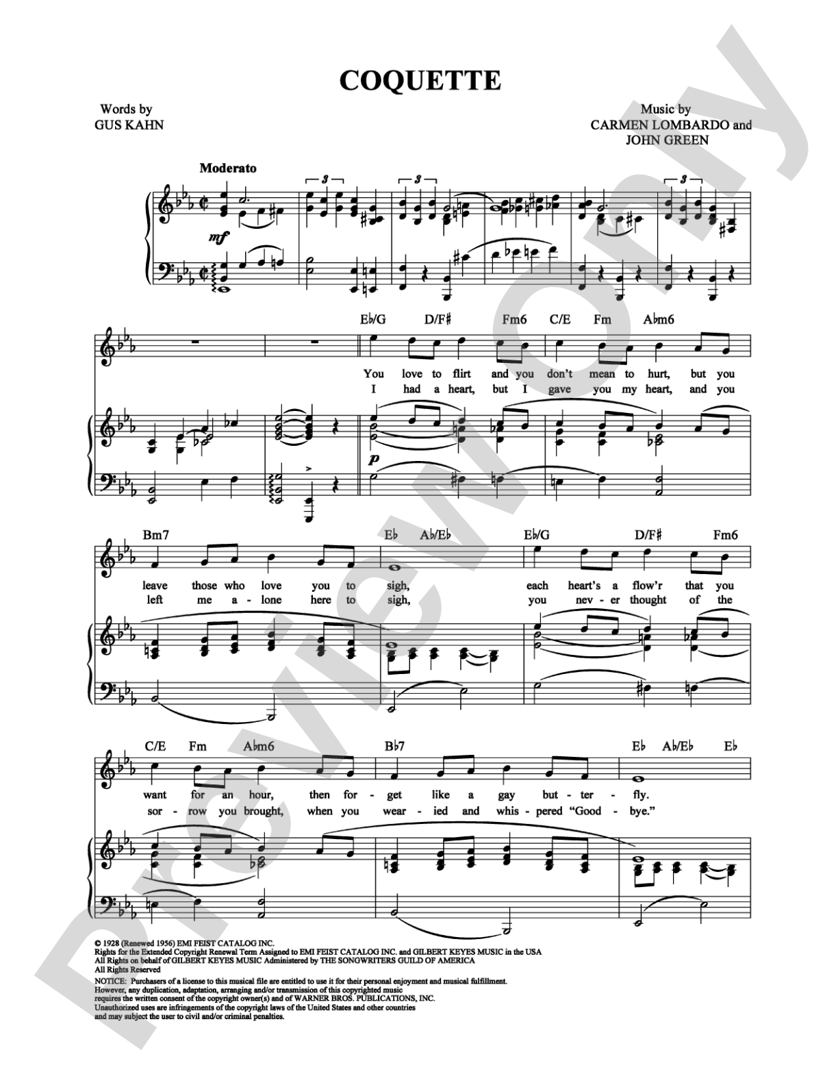 Coquette: Piano/Vocal/Chords Digital Sheet Music
