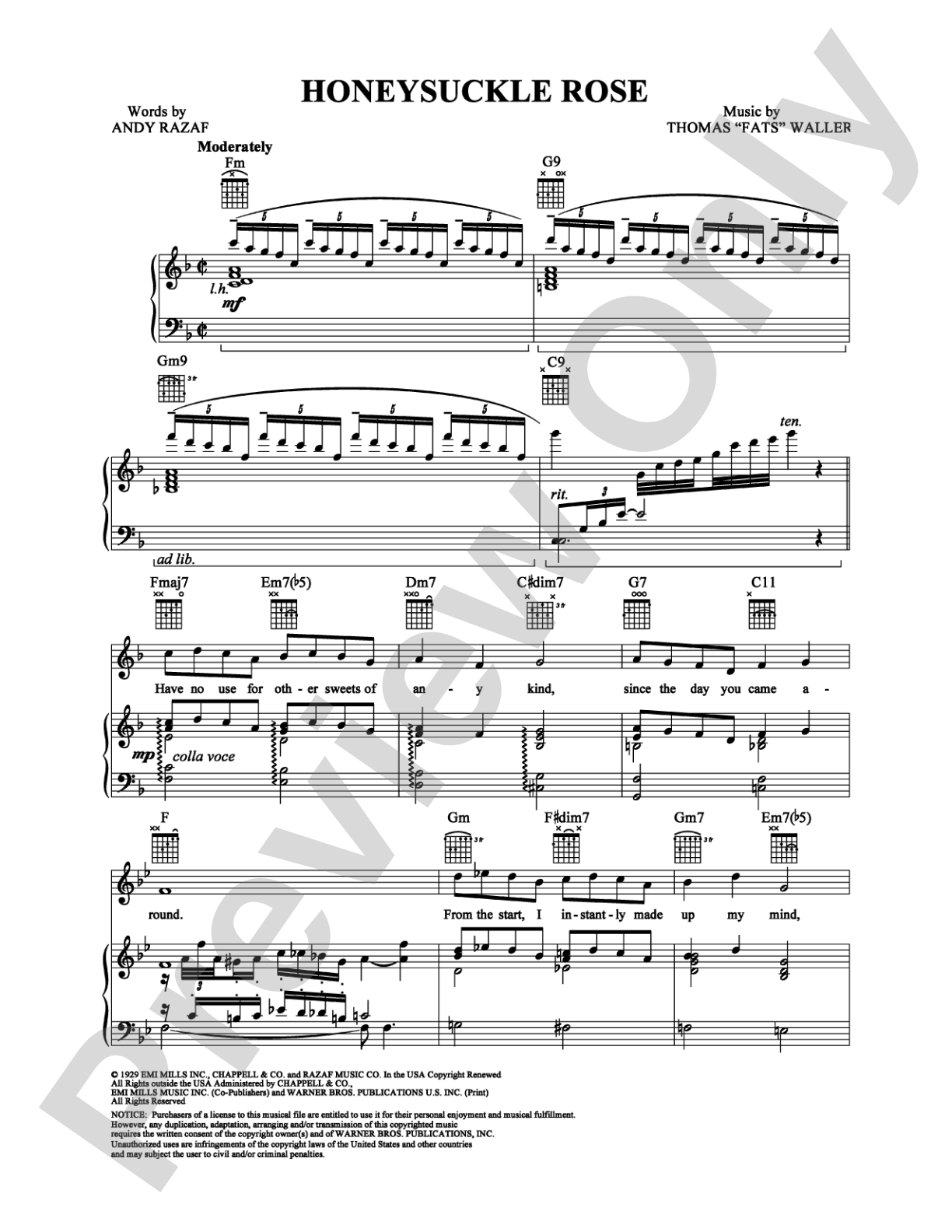 Honeysuckle Rose: Piano/Vocal/Chords Digital Sheet Music