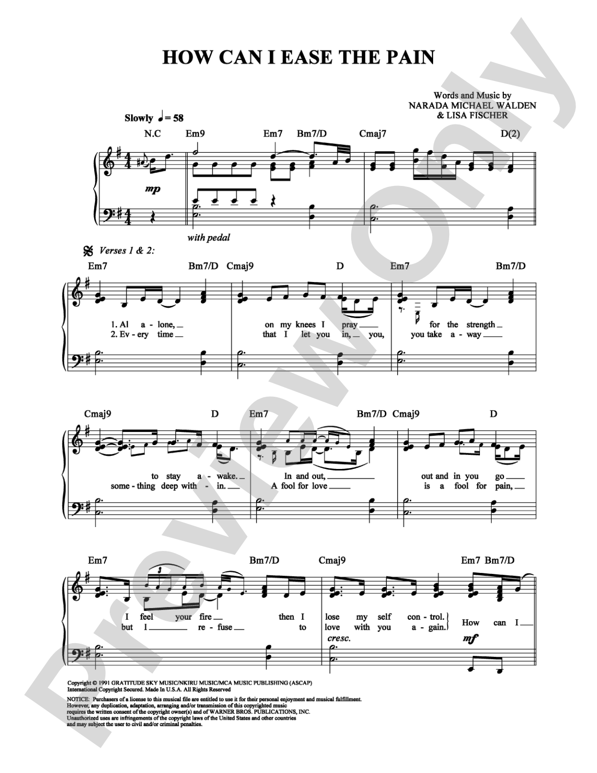 How Can I Ease The Pain: Piano/Vocal/Chords Digital Sheet Music