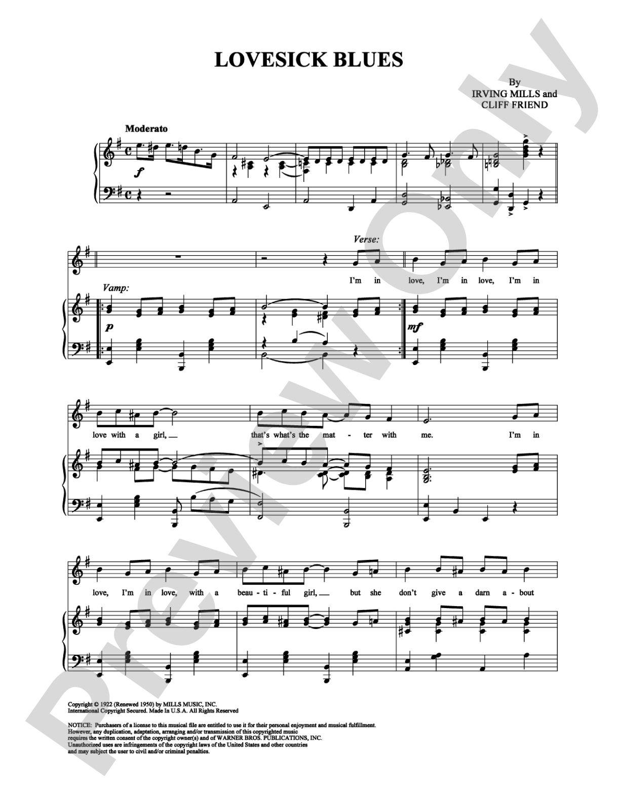 Lovesick Blues: Piano/Vocal/Chords Digital Sheet Music