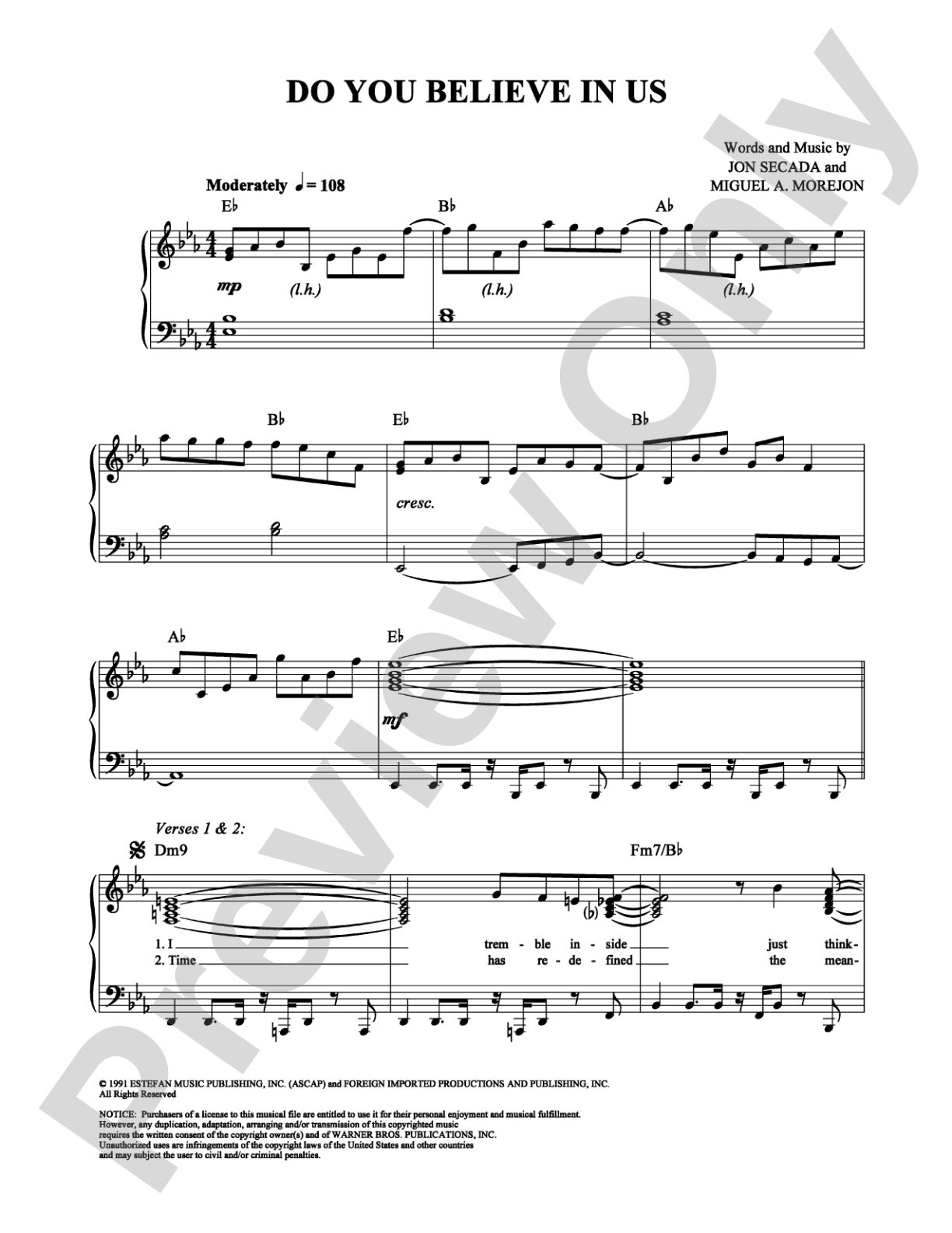 Do You Believe In Us: Piano/Vocal/Chords Digital Sheet Music