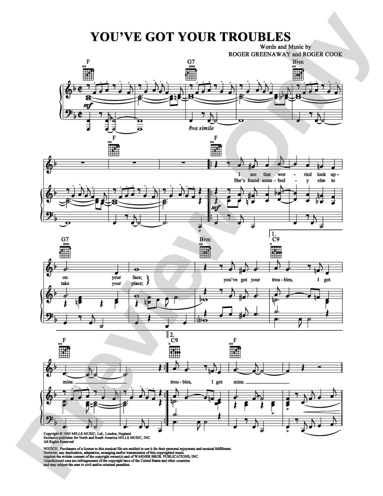 You've Got Your Troubles: Piano/Vocal/Chords Digital Sheet Music