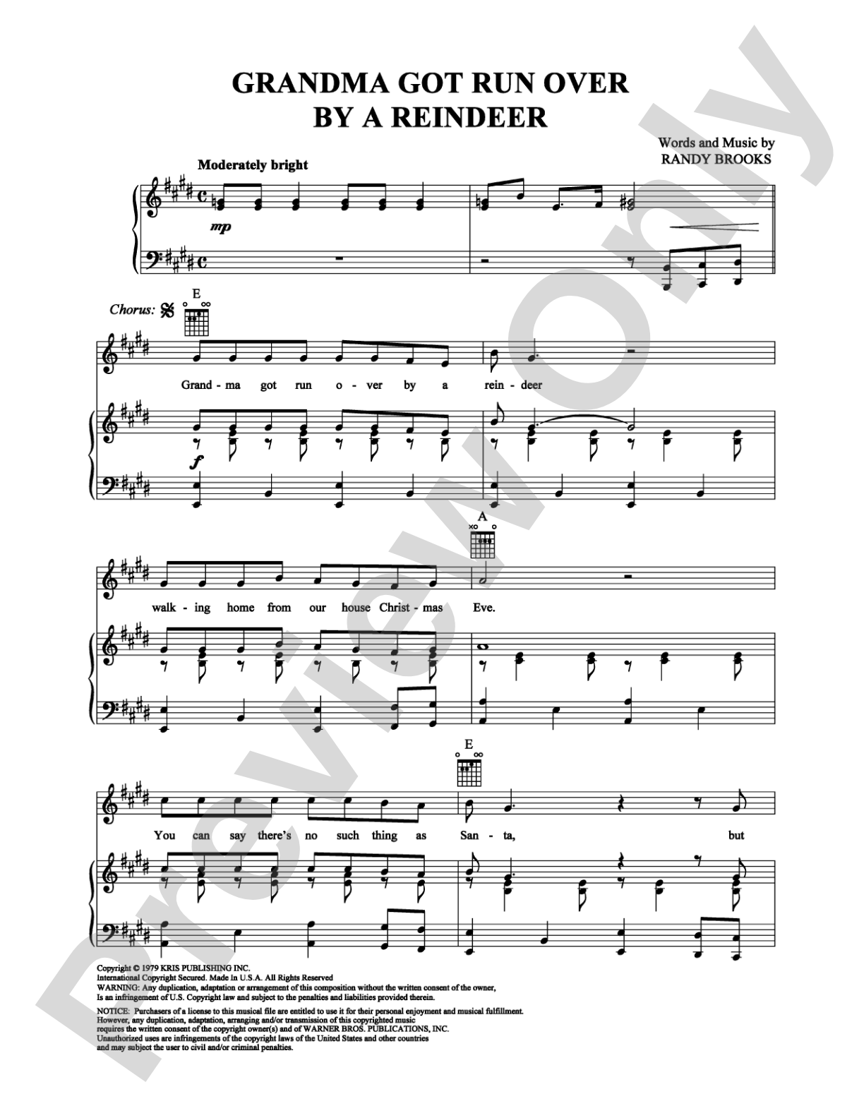 Grandma Got Run Over by a Reindeer: Piano/Vocal/Chords Digital Sheet Music
