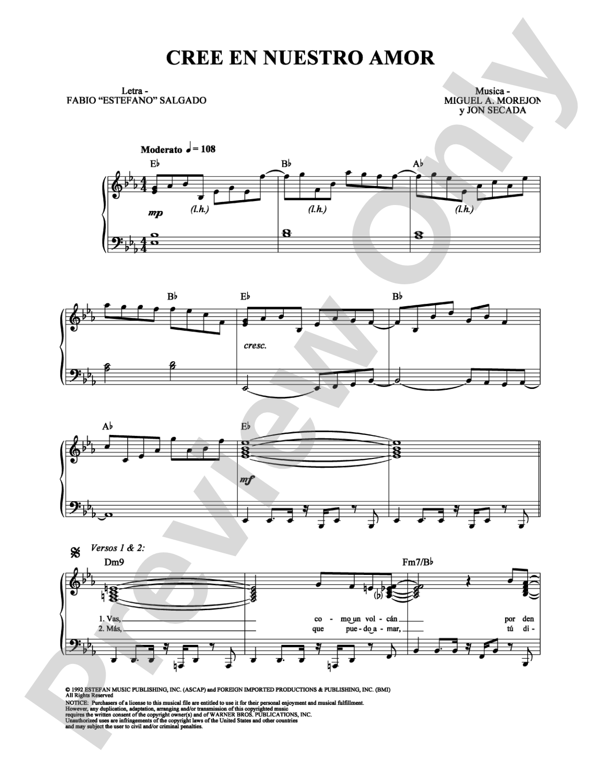Cree en Nuestro Amor: Piano/Vocal/Chords Digital Sheet Music