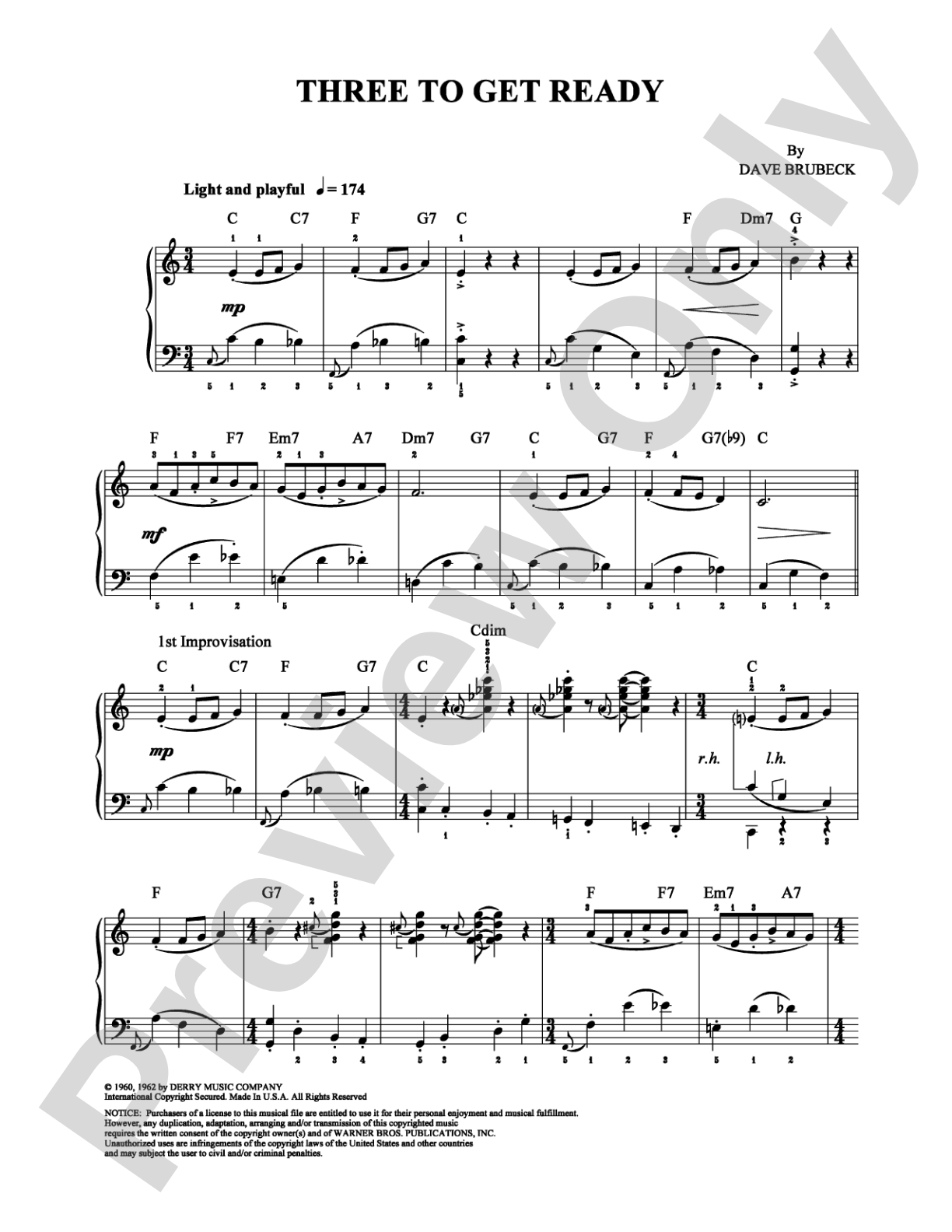 Three to Get Ready: Piano Digital Sheet Music