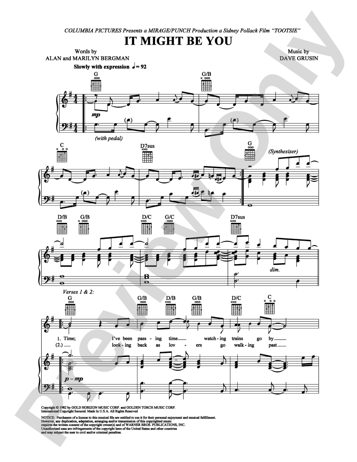 It Might Be You: Piano/Vocal/Chords Digital Sheet Music