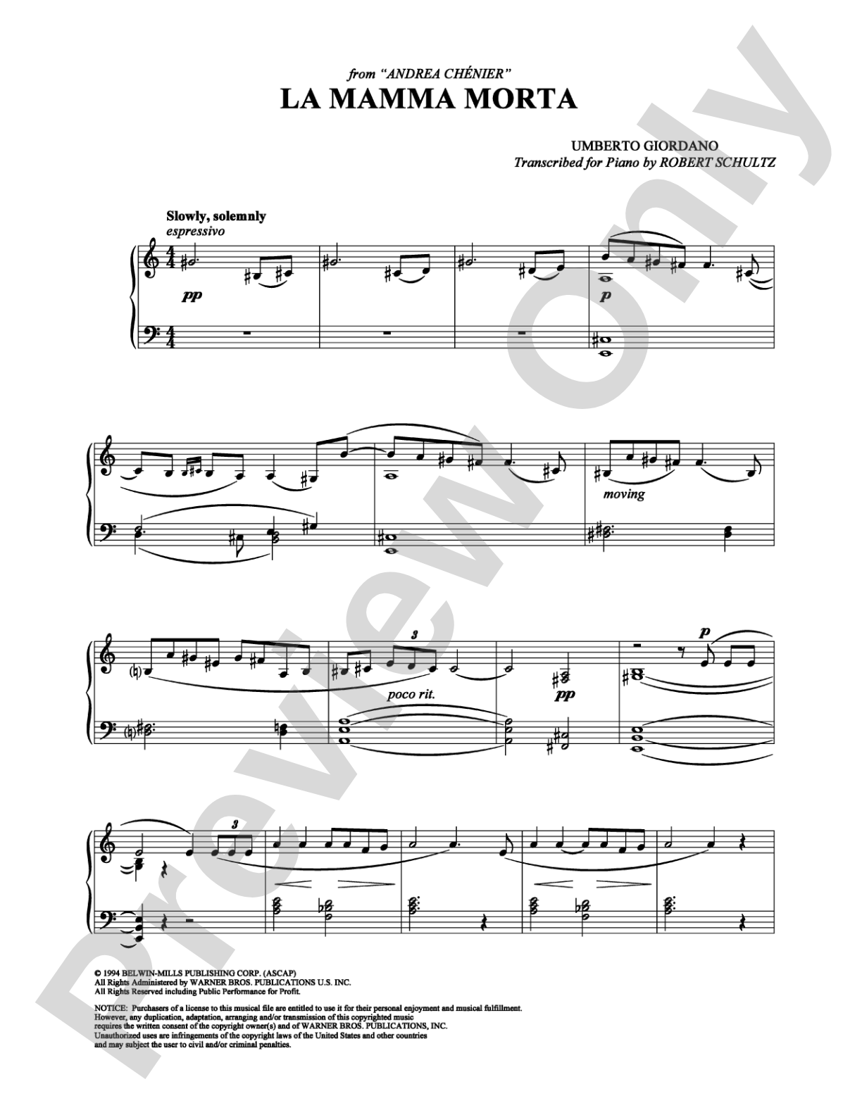 La Mamma Morta: Piano Digital Sheet Music