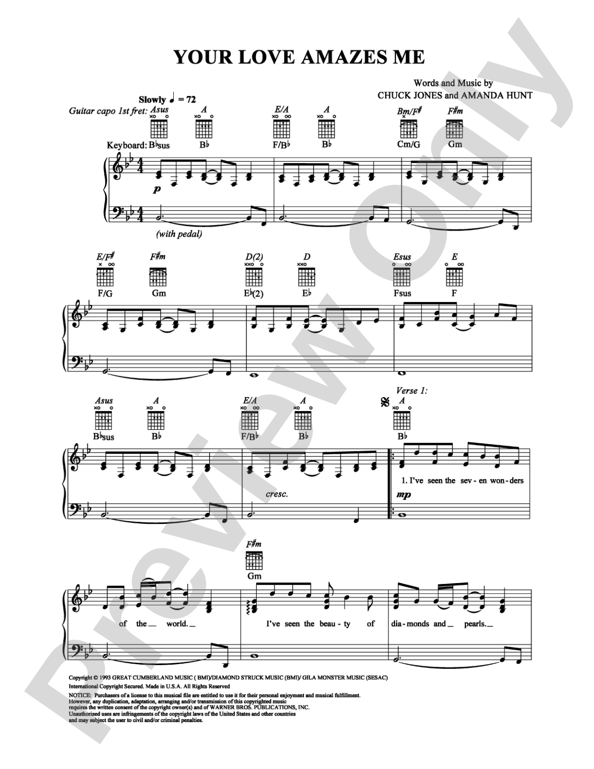 Your Love Amazes Me: Piano/Vocal/Chords Digital Sheet Music