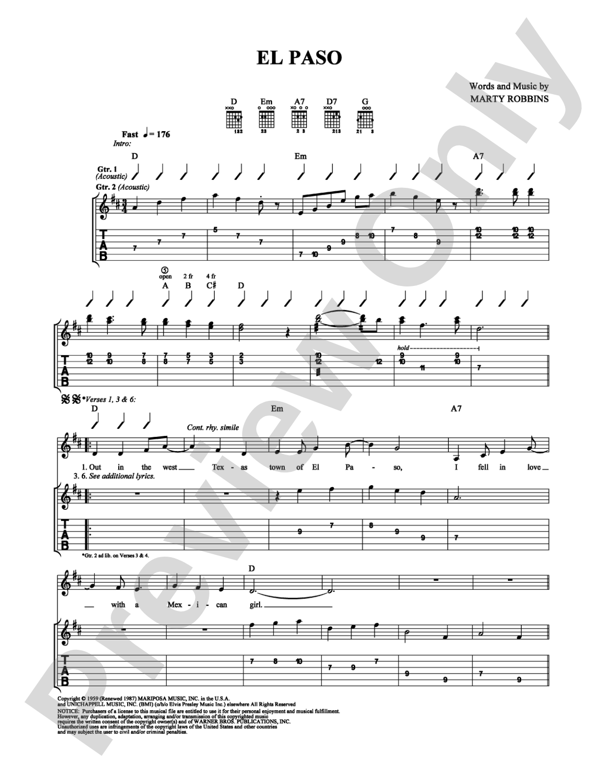 El Paso: Guitar TAB Digital Sheet Music