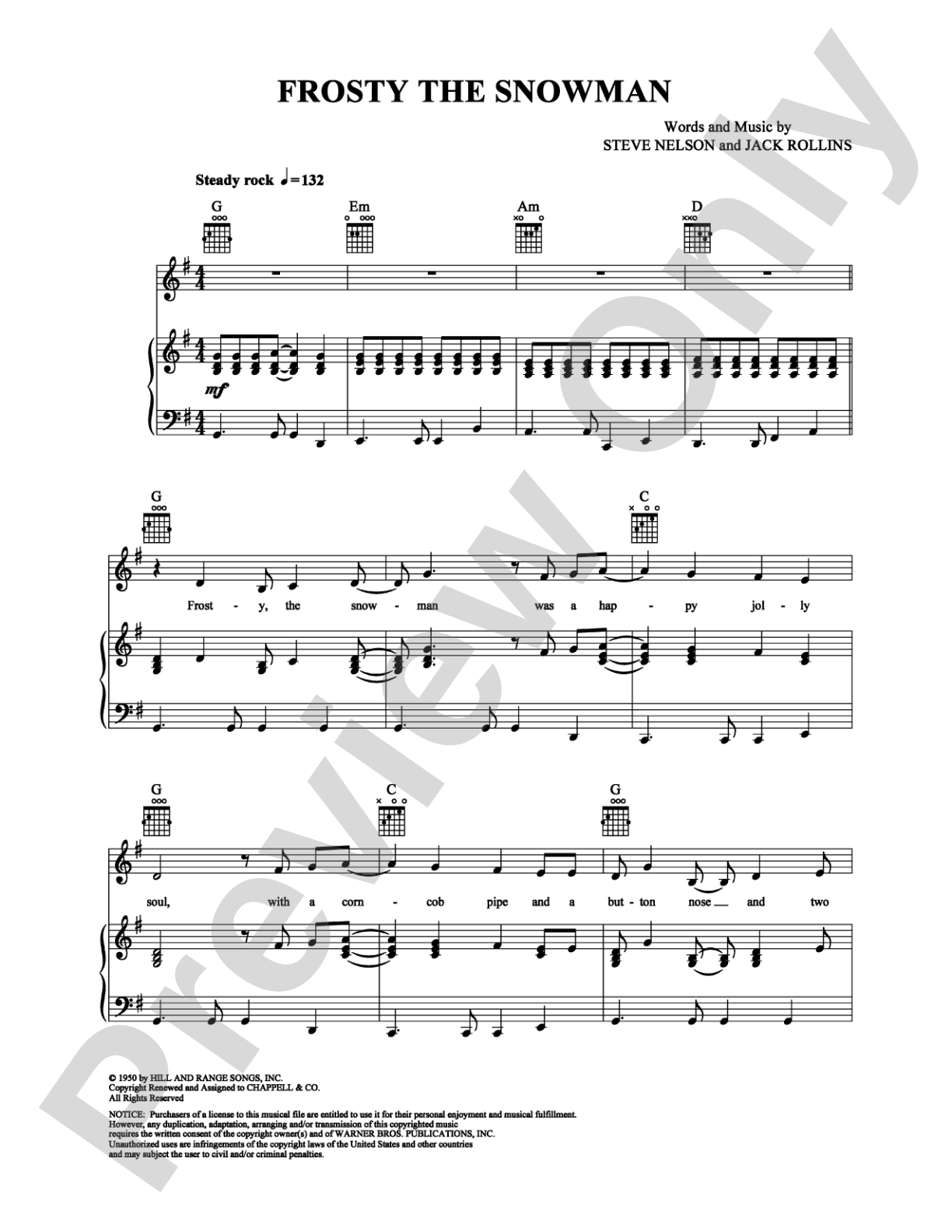 Frosty the Snowman: Piano/Vocal/Chords Digital Sheet Music
