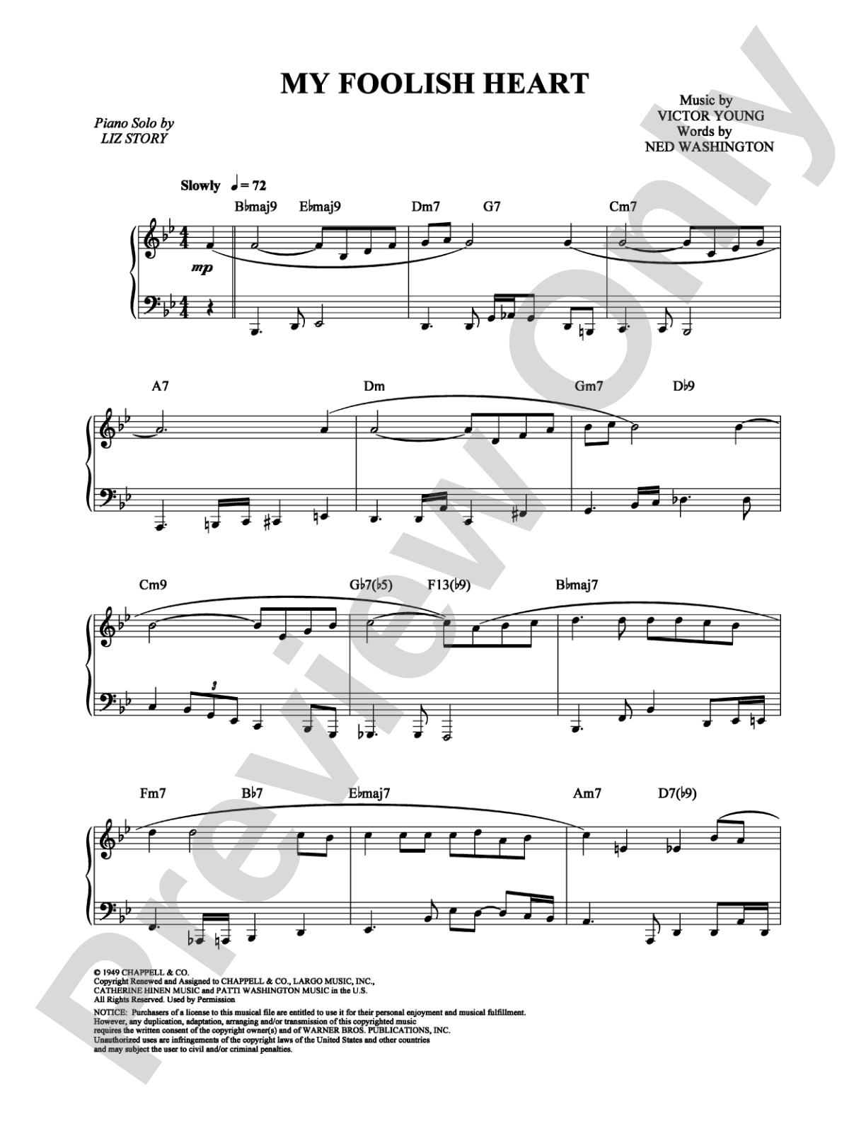 My Foolish Heart: Piano Digital Sheet Music
