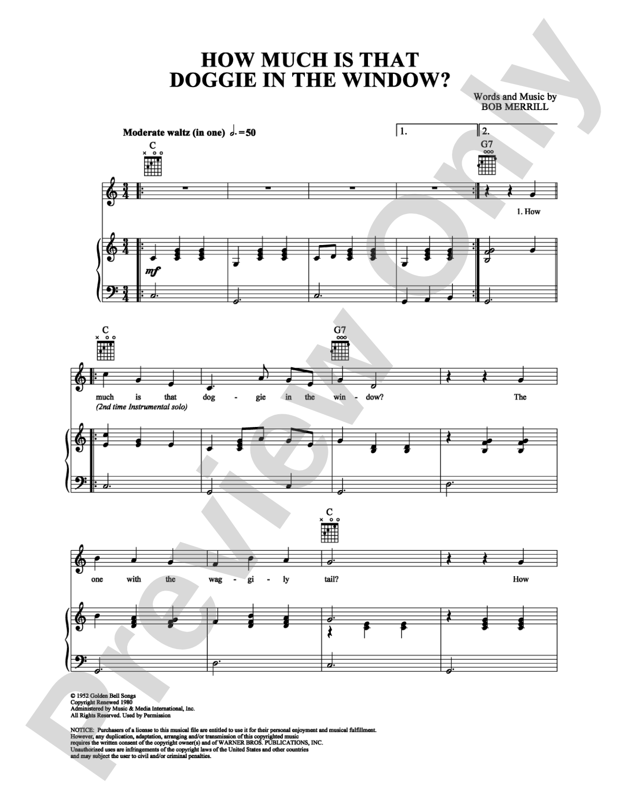 How Much Is That Doggie in the Window?: Piano/Vocal/Chords Digital Sheet Music