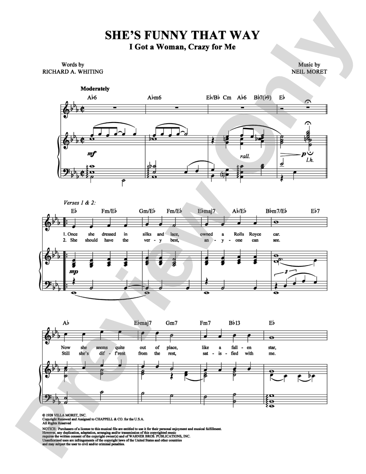 She's Funny That Way: Piano/Vocal/Chords Digital Sheet Music