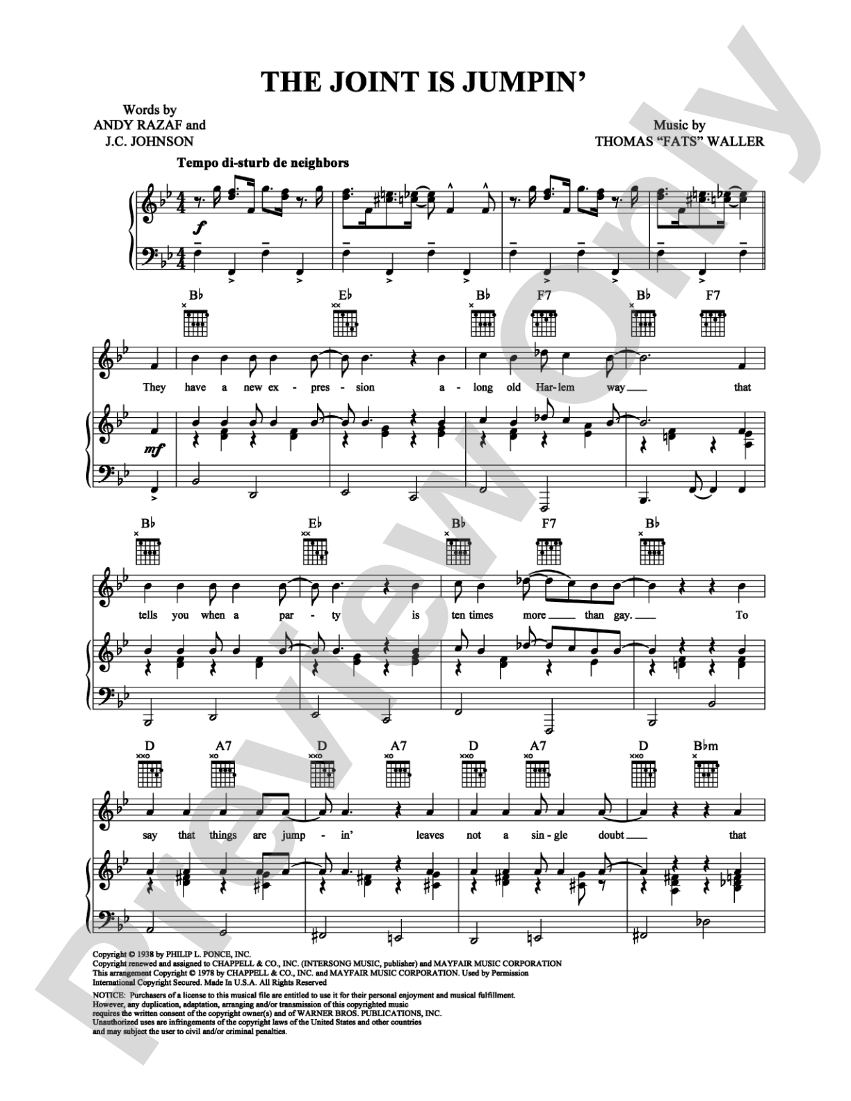 The Joint Is Jumpin': Piano/Vocal/Chords Digital Sheet Music