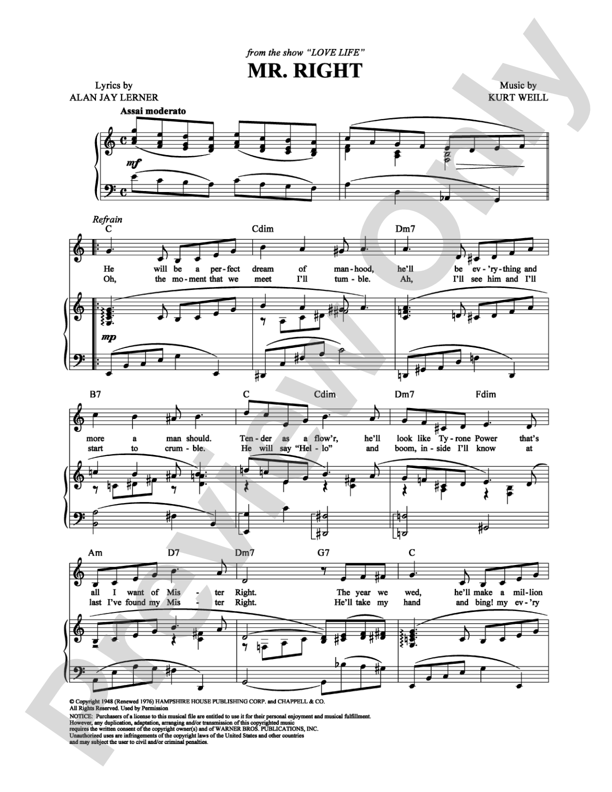 Mr. Right: Piano/Vocal/Chords Digital Sheet Music