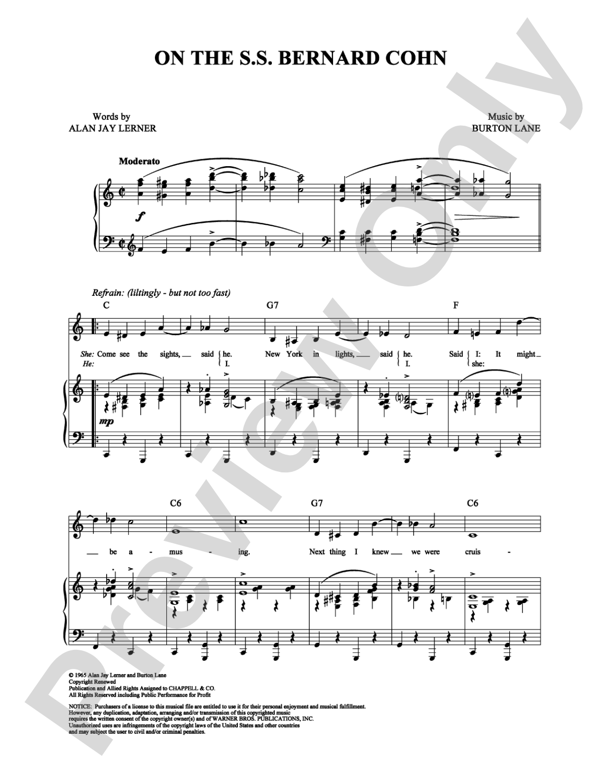 On the S.S. Bernard Cohn: Piano/Vocal/Chords Digital Sheet Music
