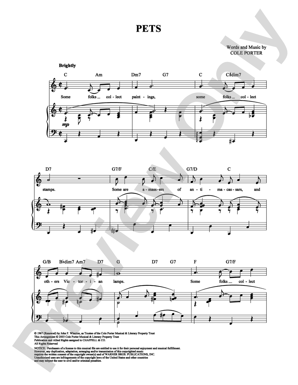 Pets: Piano/Vocal/Chords Digital Sheet Music
