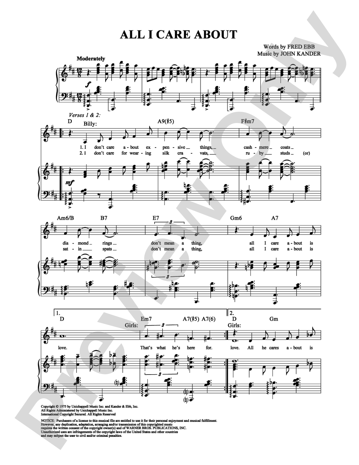 All I Care About: Piano/Vocal/Chords Digital Sheet Music