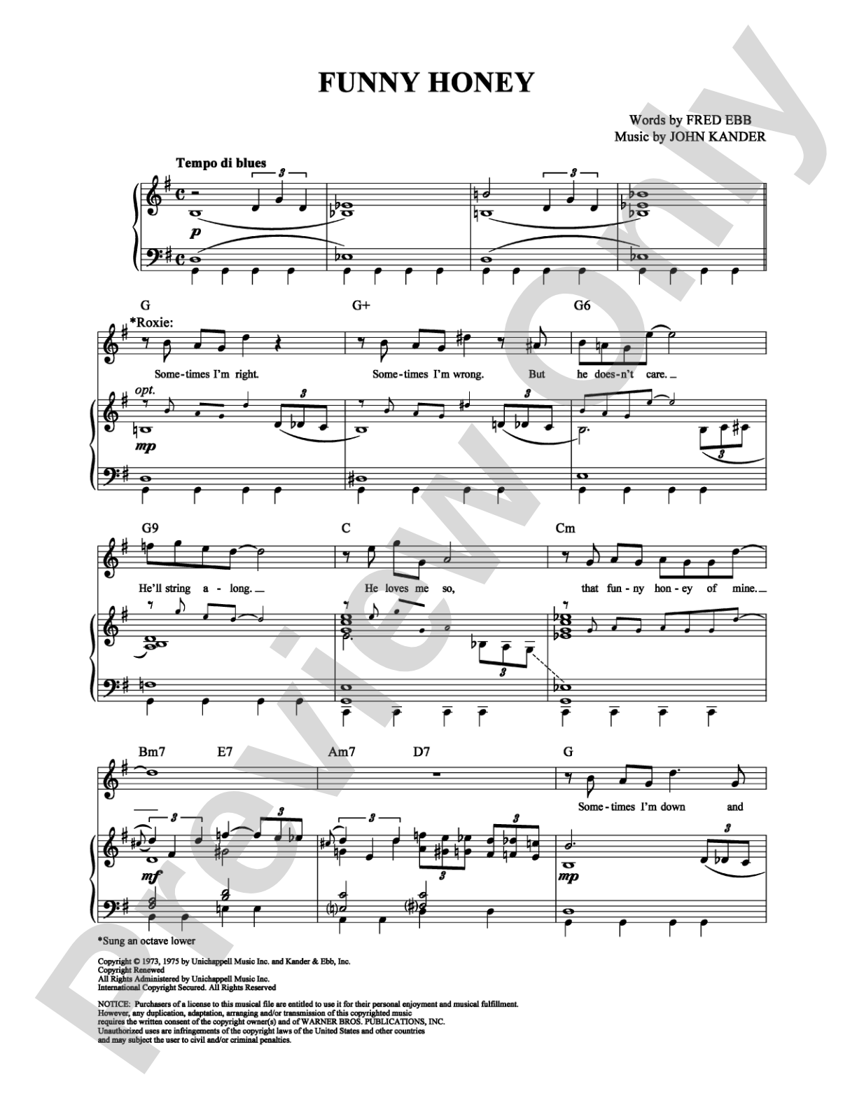 Funny Honey: Piano/Vocal/Chords Digital Sheet Music