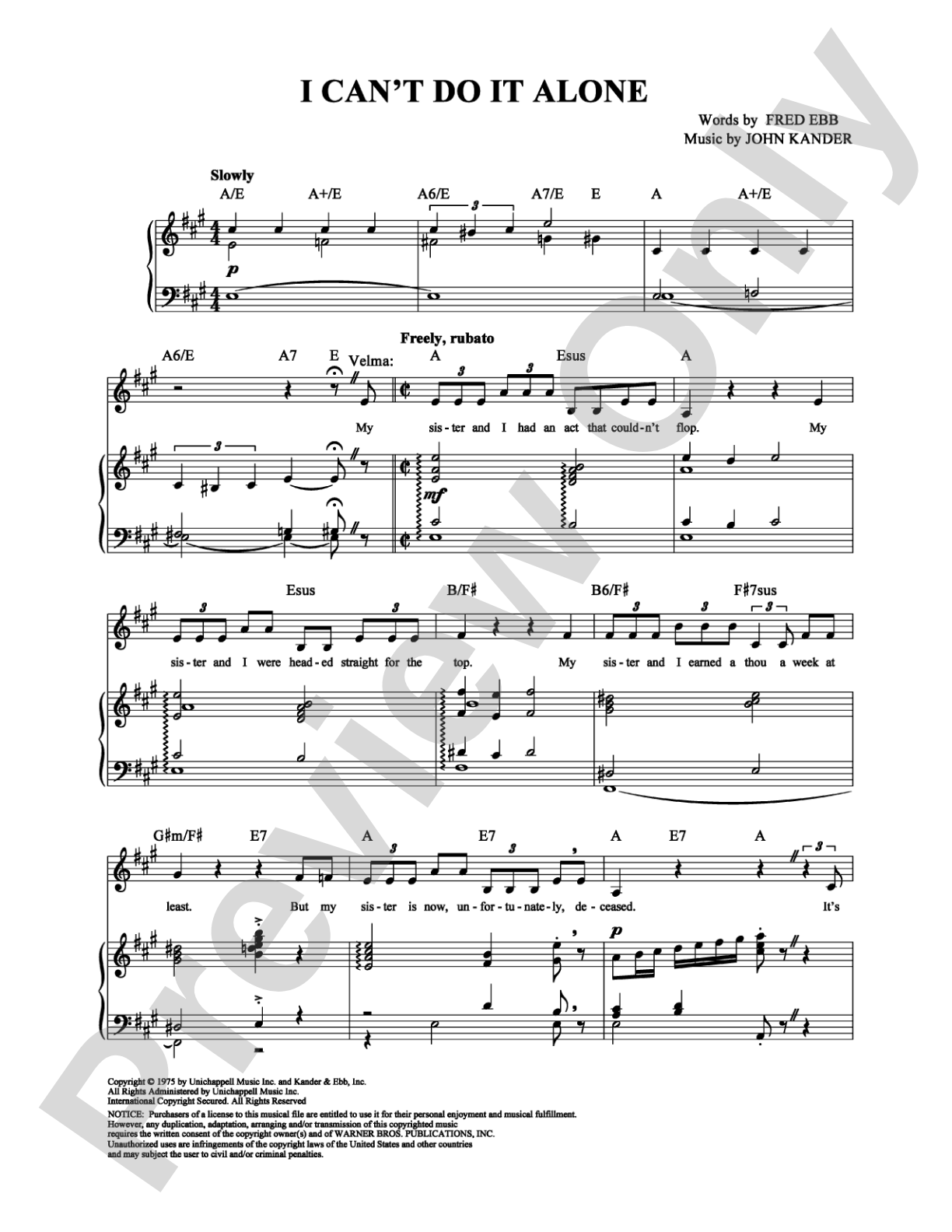 I Can't Do It Alone: Piano/Vocal/Chords Digital Sheet Music