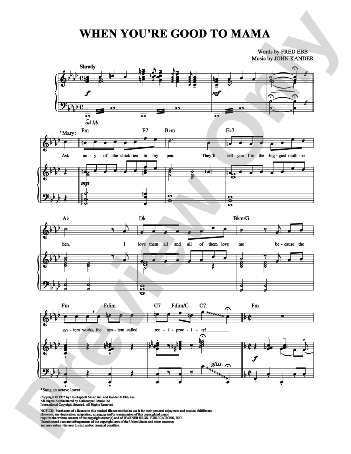 When You're Good to Mama: Piano/Vocal/Chords Digital Sheet Music