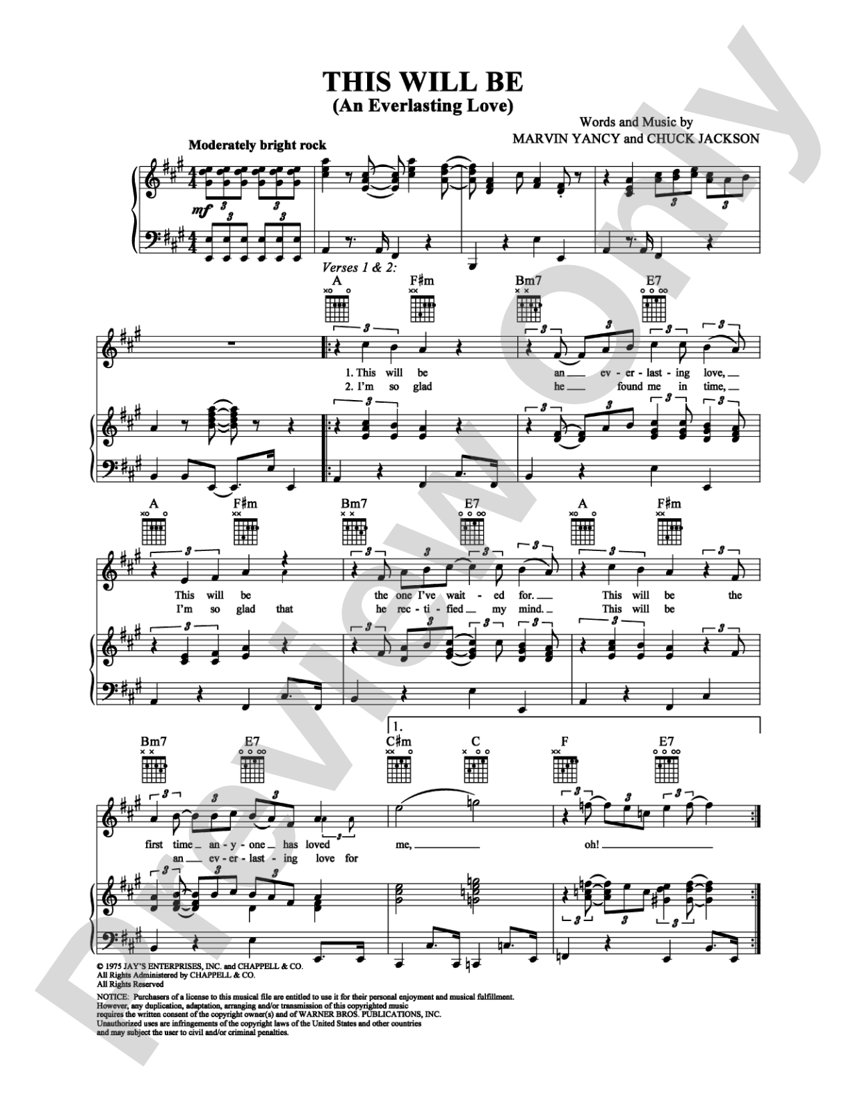 This Will Be (An Everlasting Love): Piano/Vocal/Chords Digital Sheet Music