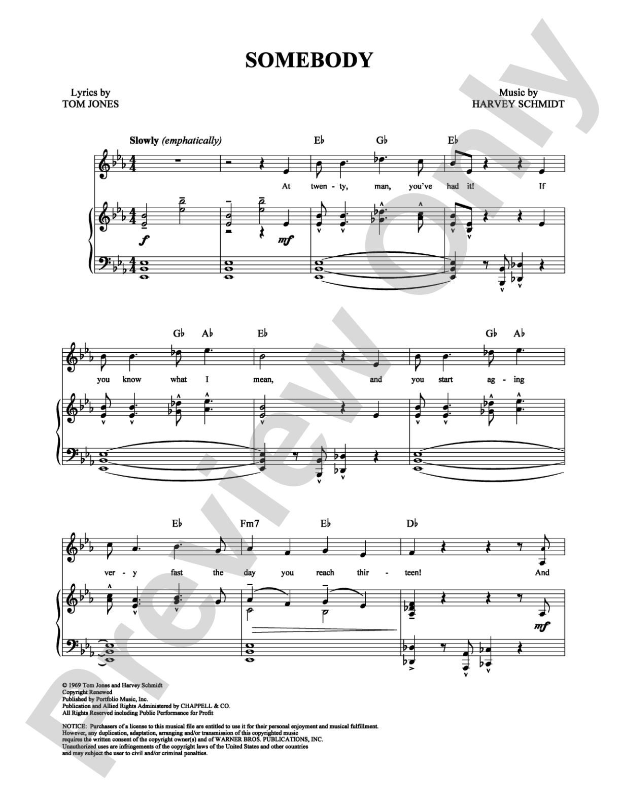 Somebody: Piano/Vocal/Chords Digital Sheet Music