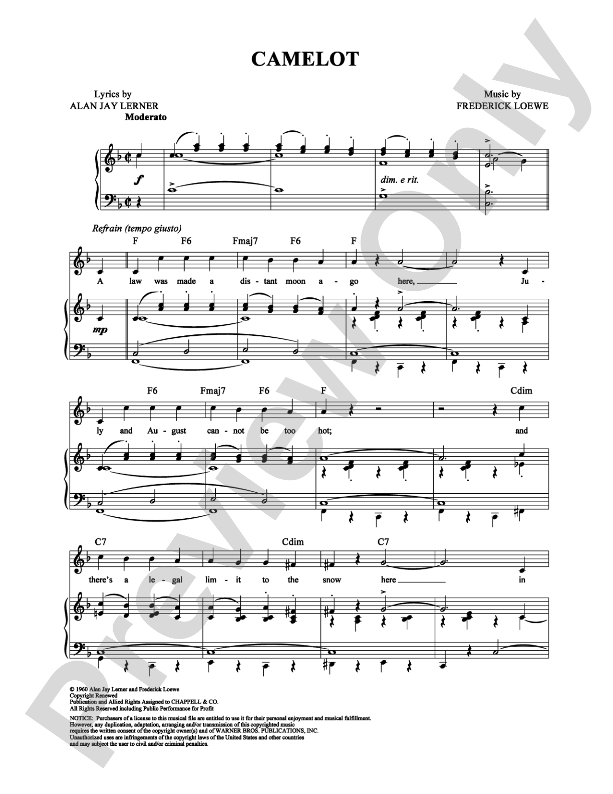 Camelot: Piano/Vocal/Chords Digital Sheet Music