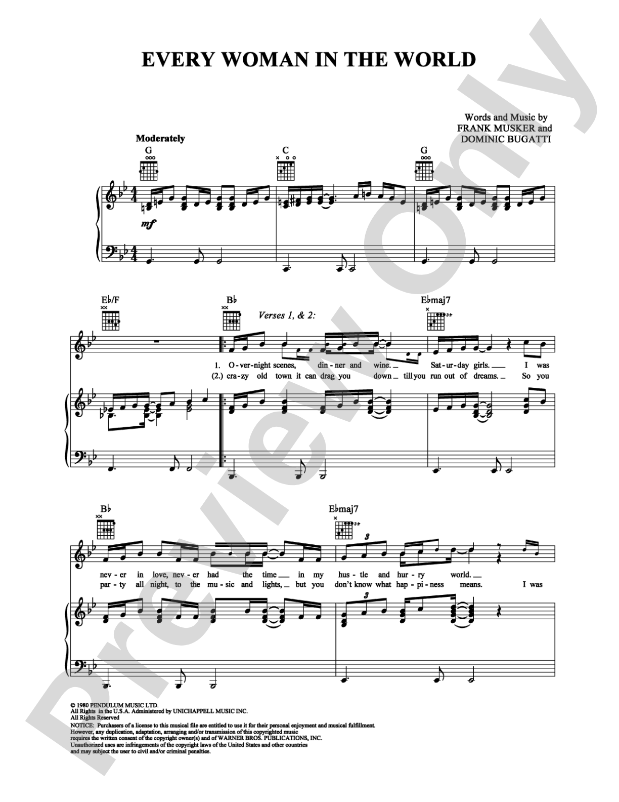 Every Woman in the World: Piano/Vocal/Chords Digital Sheet Music