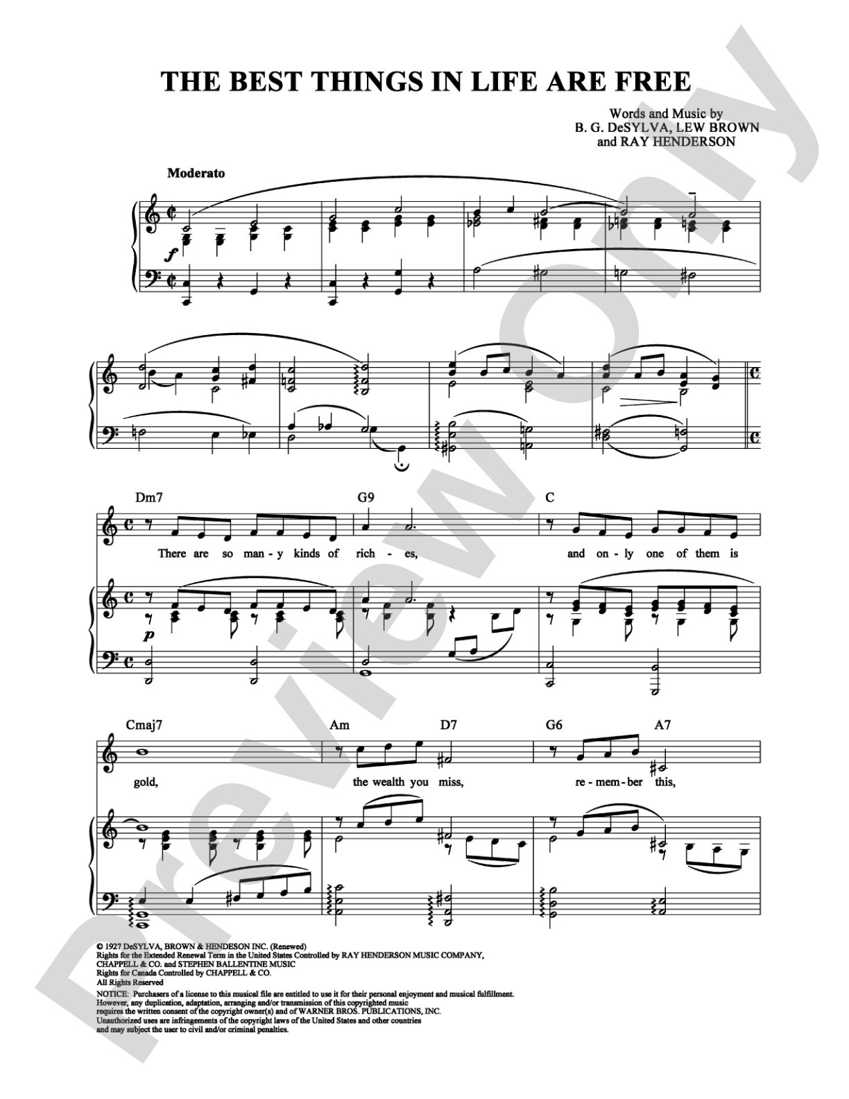 The Best Things in Life Are Free: Piano/Vocal/Chords Digital Sheet Music