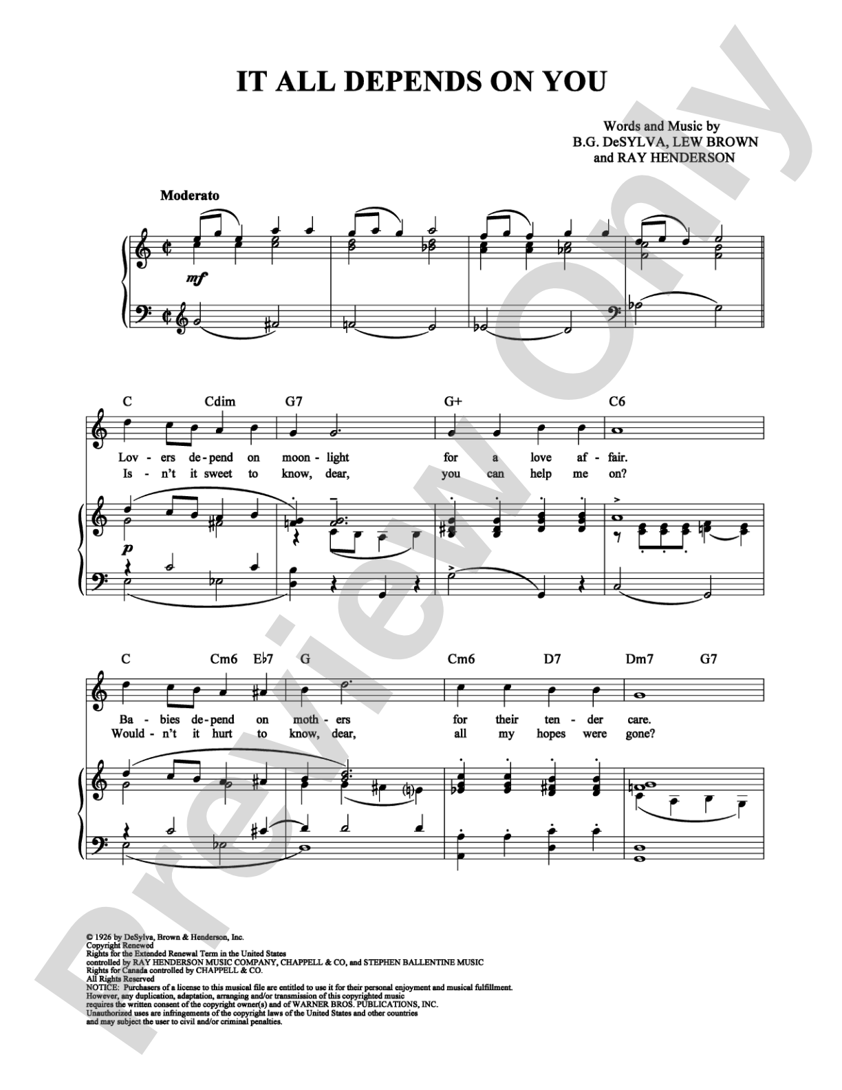It All Depends On You: Piano/Vocal/Chords Digital Sheet Music