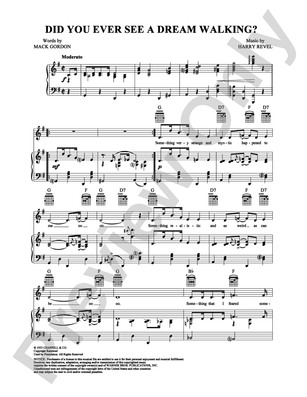 Did You Ever See a Dream Walking?: Piano/Vocal/Chords Digital Sheet Music