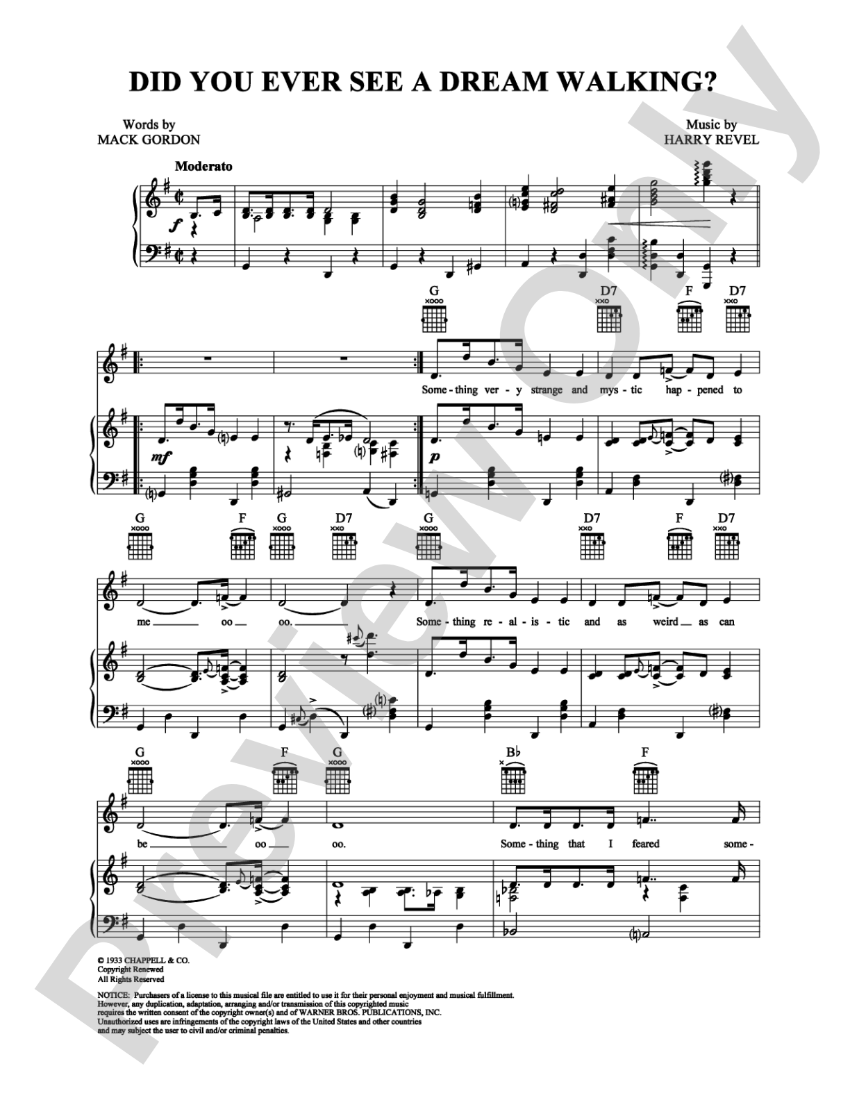 Did You Ever See a Dream Walking?: Piano/Vocal/Chords Digital Sheet Music