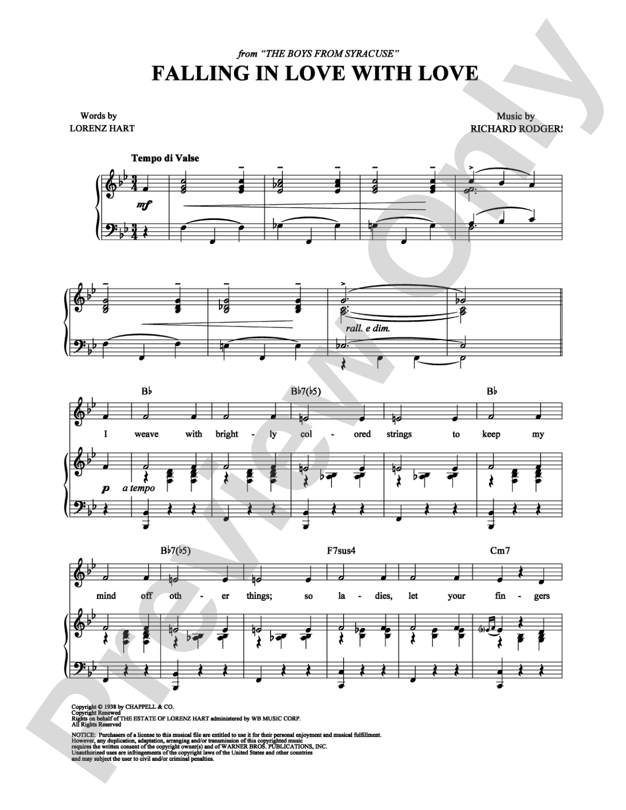Falling in Love With Love: Piano/Vocal/Chords Digital Sheet Music