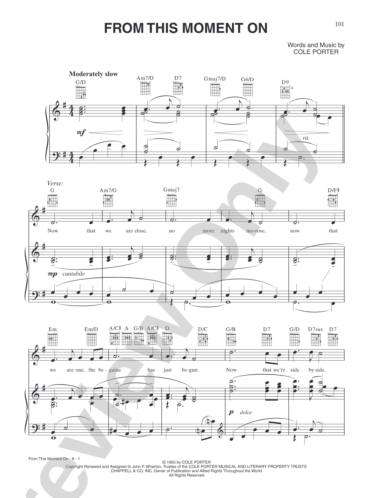 From This Moment On: Piano/Vocal/Chords